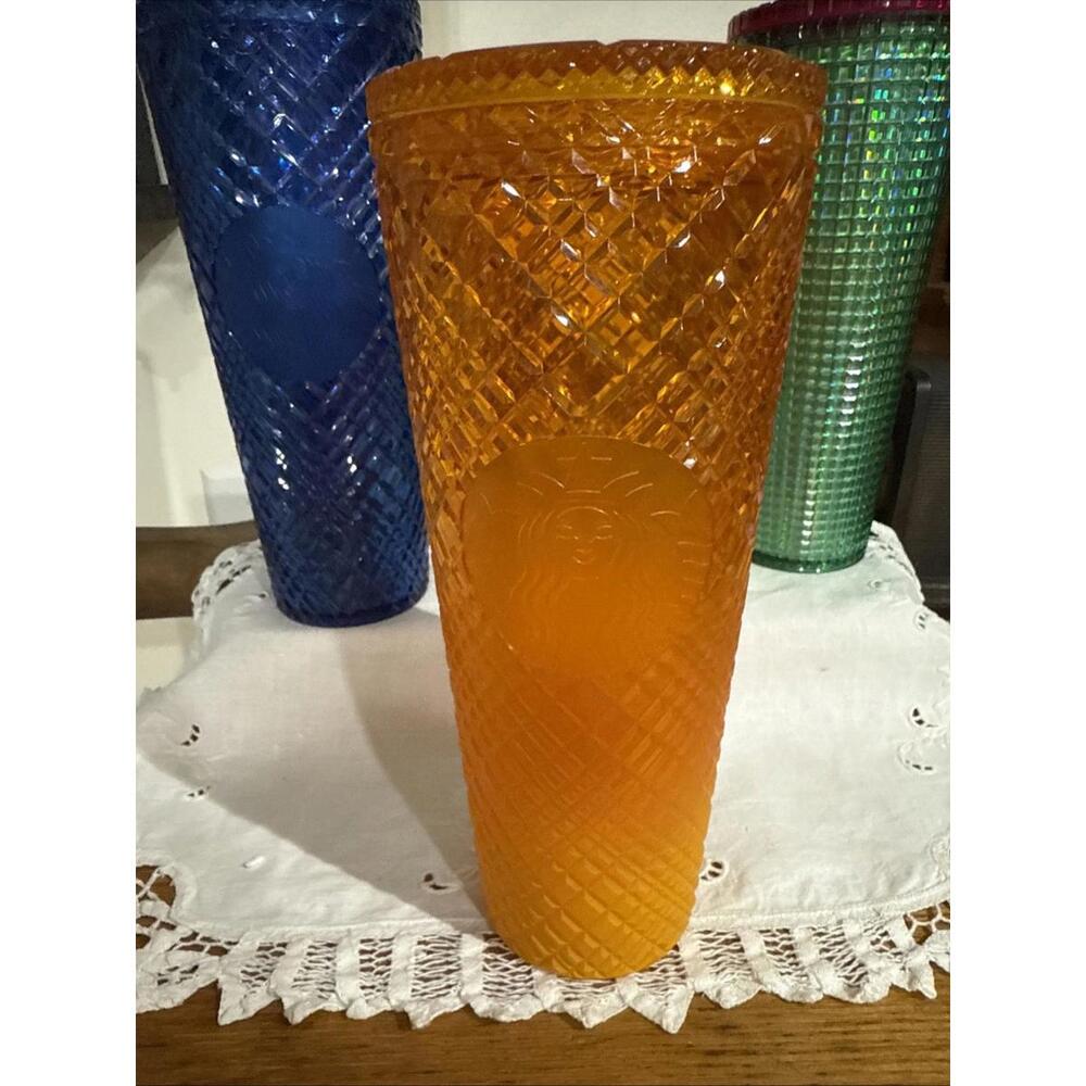 Lot 3 Starbucks Tumblers 24 oz Jeweled Iridescent Blue Orange Green No Straws - Picture 4 of 14